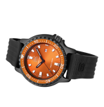 GLOCK Tritium Watch in Black Steel, Orange Dial, Black Strap