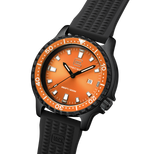 GLOCK Tritium Watch in Black Steel, Orange Dial, Black Strap