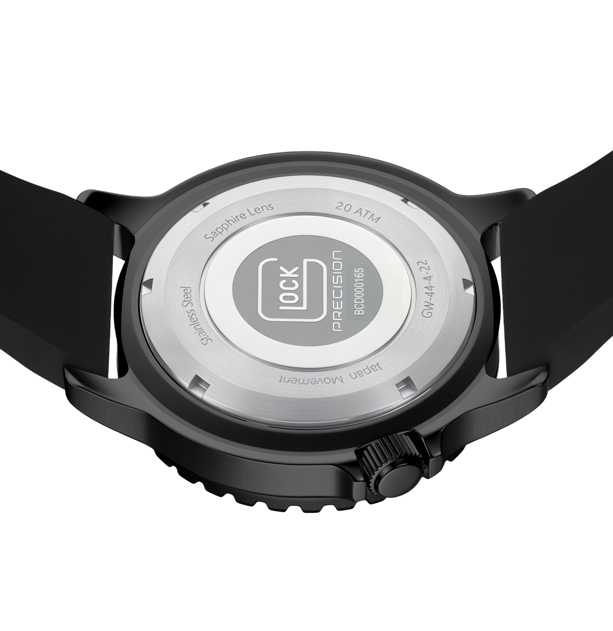 GLOCK Tritium Watch in Black Steel, Orange Dial, Black Strap