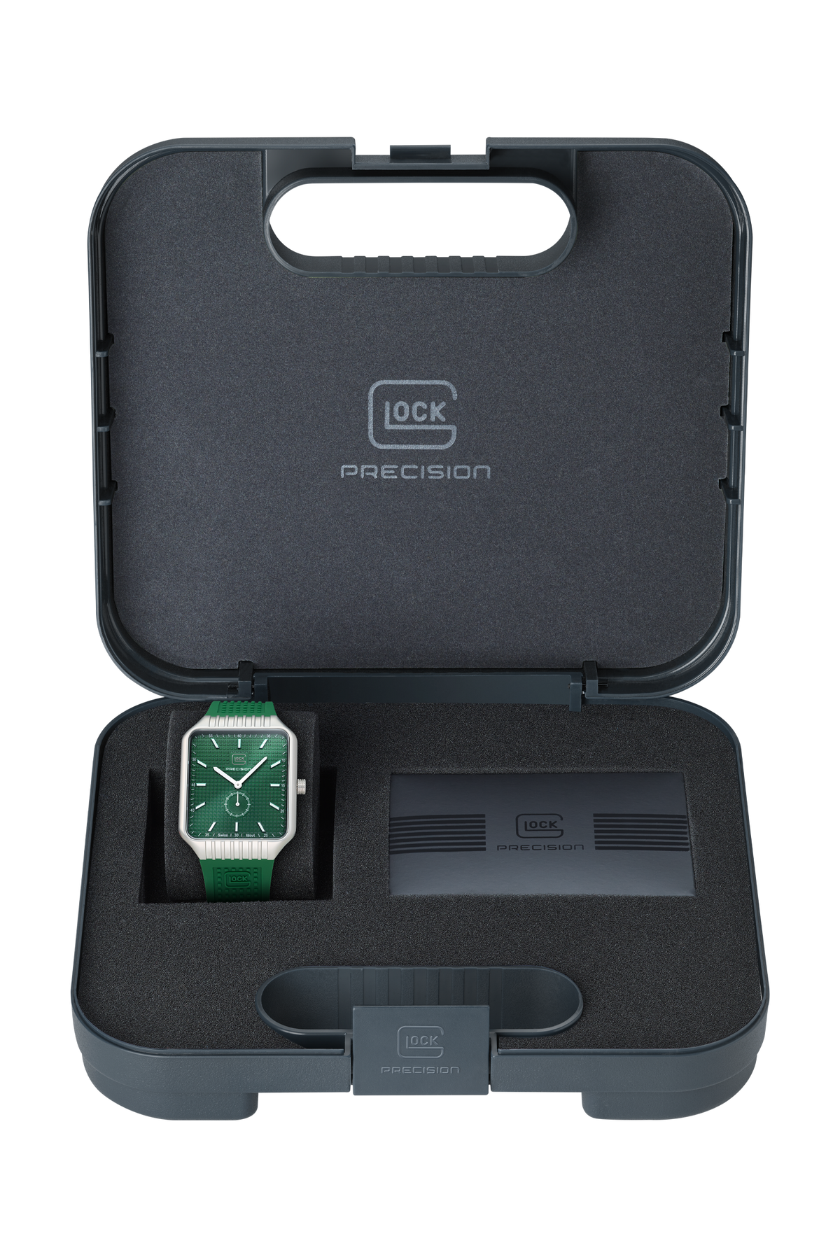 GLOCK Swiss Quartz Watch in Stainless Steel, Green Dial, Racing Green Strap