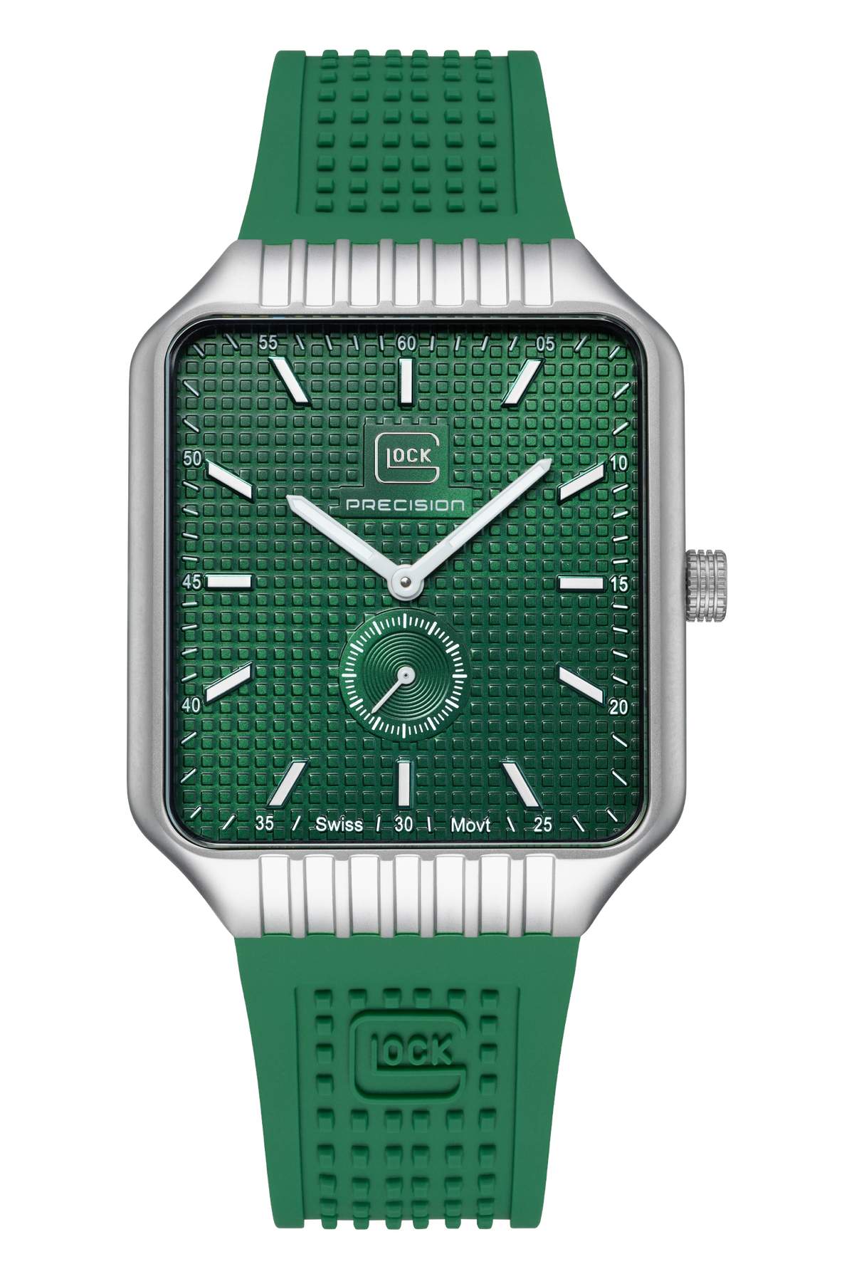 GLOCK Swiss Quartz Watch in Stainless Steel, Green Dial, Racing Green Strap