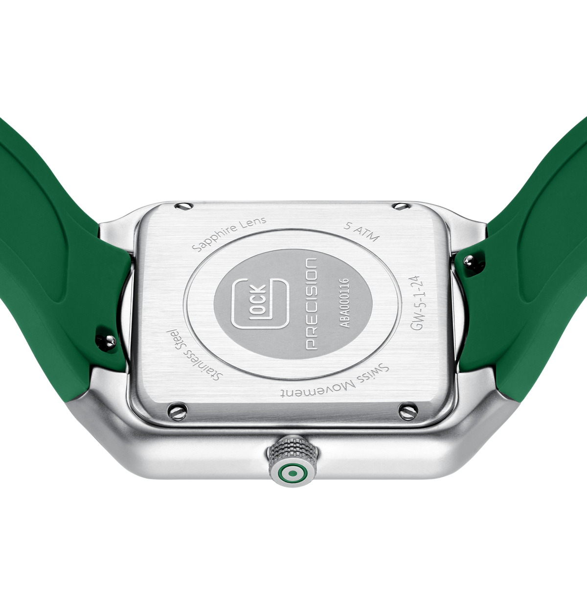 GLOCK Swiss Quartz Watch in Stainless Steel, Green Dial, Racing Green Strap