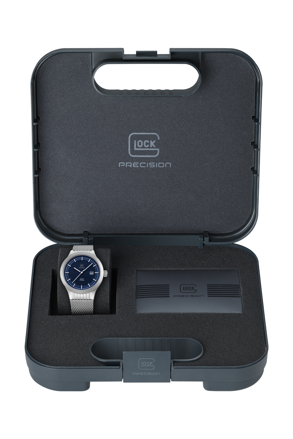 GLOCK Titanium Solar Watch in Titanium, Blue Dial, Silver-Tone Bracelet
