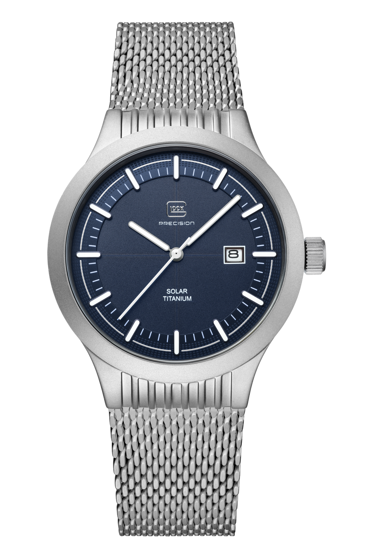 GLOCK Titanium Solar Watch in Titanium, Blue Dial, Silver-Tone Bracelet