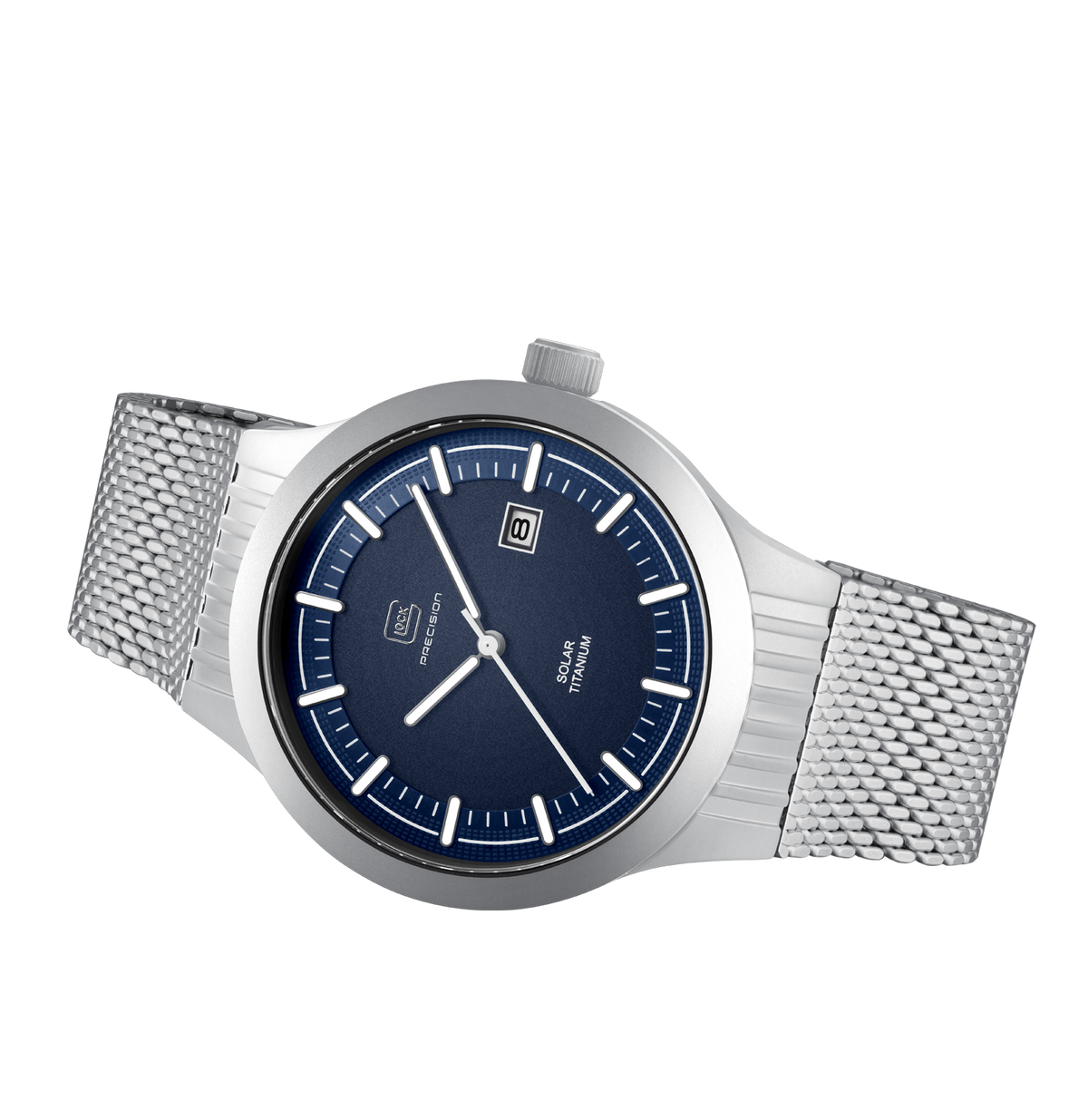 GLOCK Titanium Solar Watch in Titanium, Blue Dial, Silver-Tone Bracelet