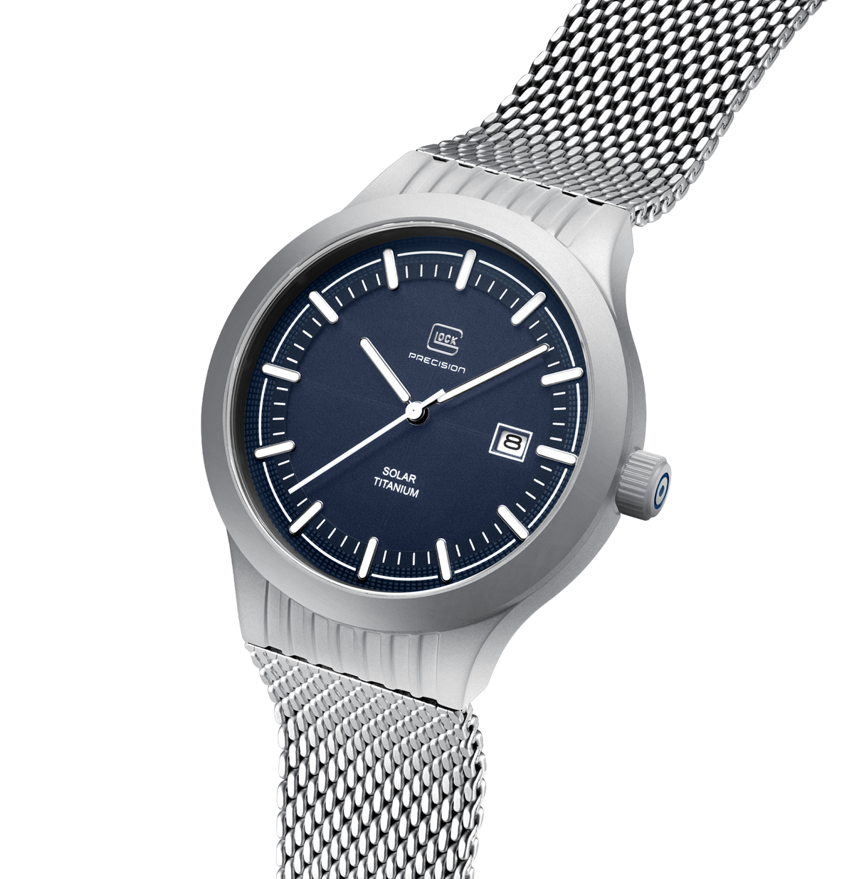 GLOCK Titanium Solar Watch in Titanium, Blue Dial, Silver-Tone Bracelet