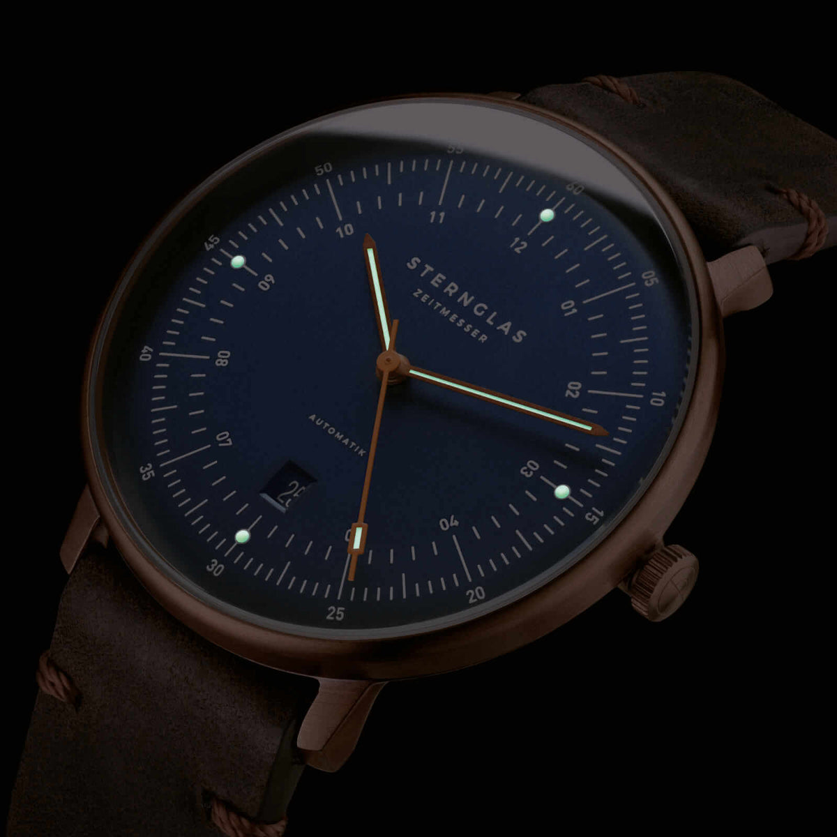 Sternglas "Hamburg Automatic" Watch in Bronze-Tone Steel, Dark Blue Dial