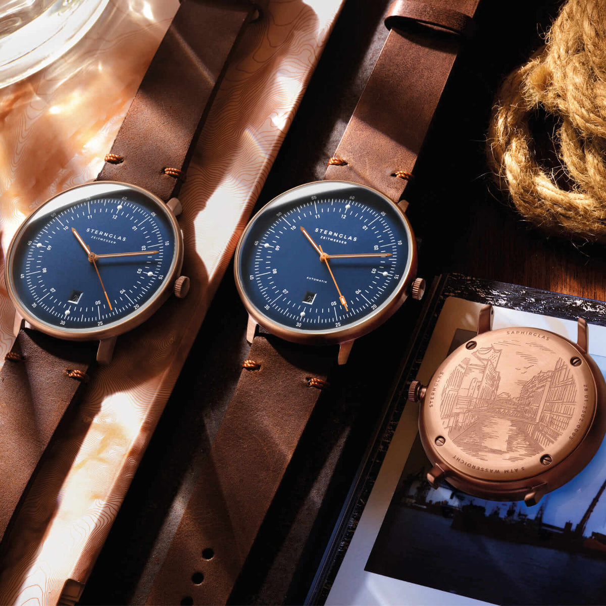 Sternglas "Hamburg Automatic" Watch in Bronze-Tone Steel, Dark Blue Dial