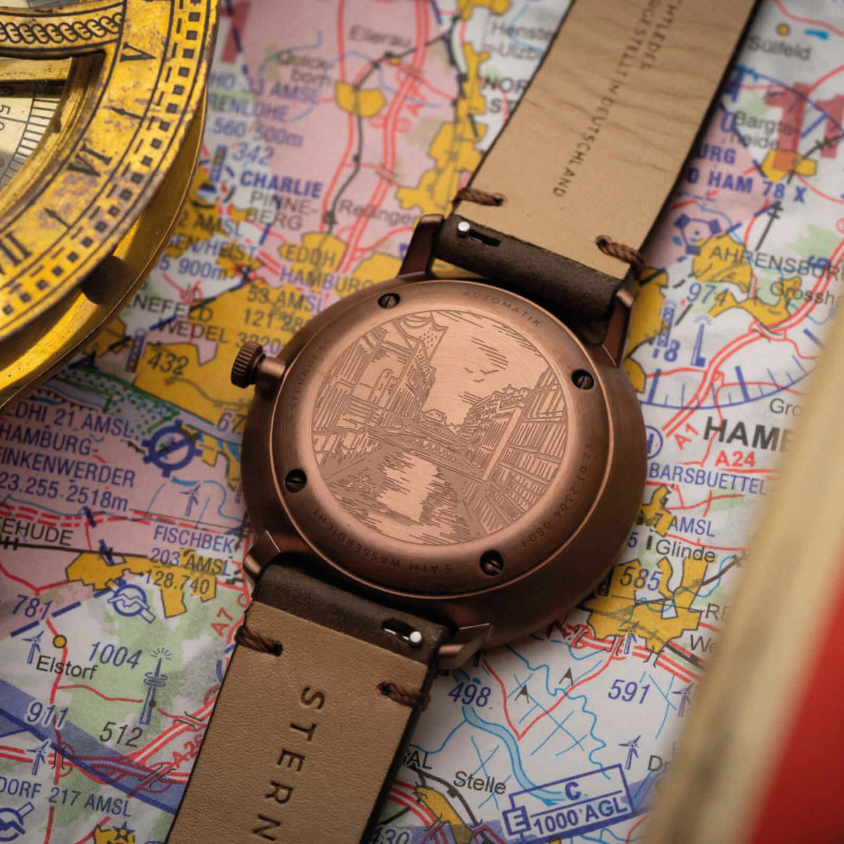 Sternglas "Hamburg Automatic" Watch in Bronze-Tone Steel, Dark Blue Dial