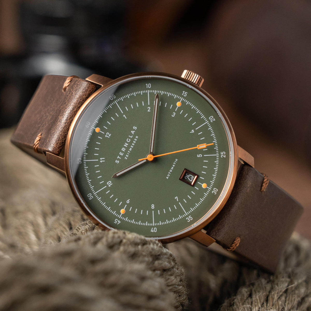 Sternglas "Hamburg Pro Automatic" Watch in Bronze-Tone Steel, Dark Green Dial