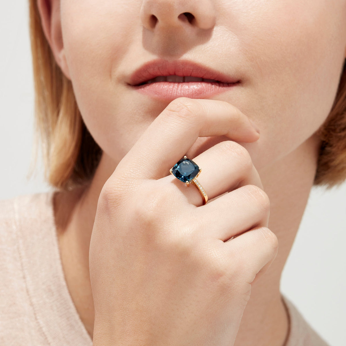 London Blue Topaz & Diamond Ring in 14K Yellow Gold, 4.54 ctw view 2
