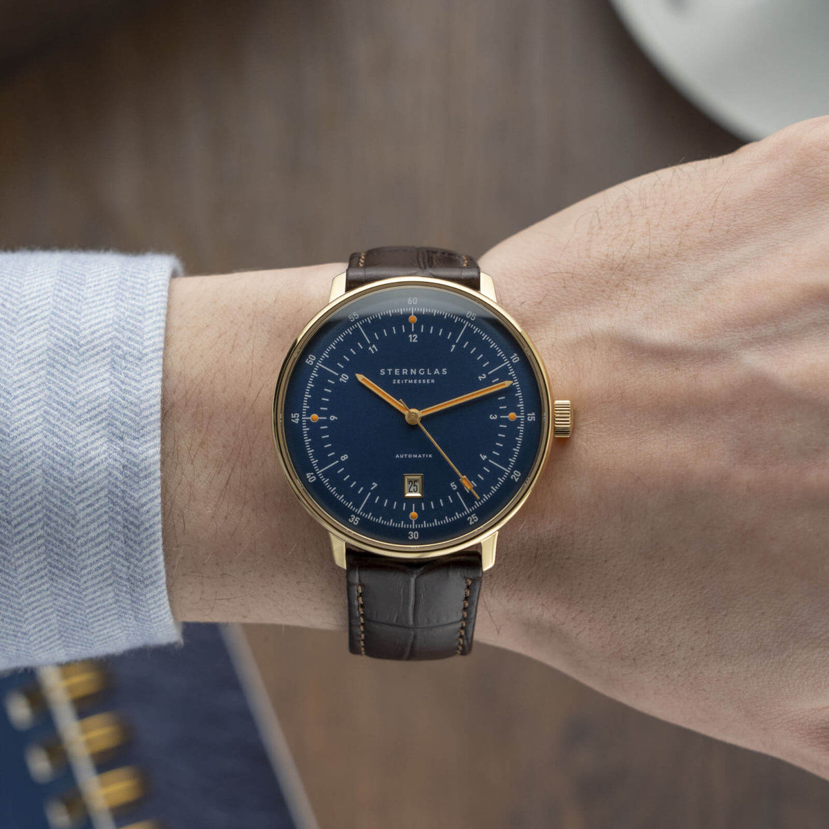 Sternglas "Hamburg Automatic Edition Marine" Watch in Gold-Tone, Dark Blue Dial