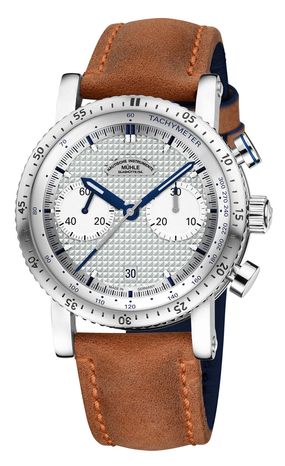 Mühle-Glashütte "Teutonia Sport I" Chronograph, Silver Clous de Paris Dial