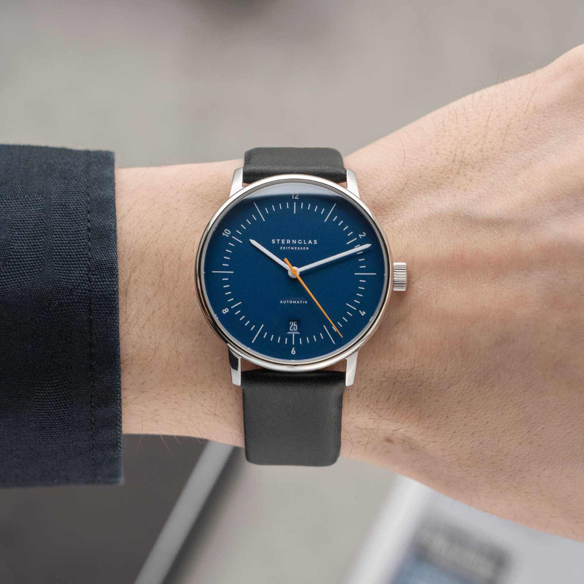 Sternglas "Naos Automatic" Watch in Stainless Steel, White and Orange Dial