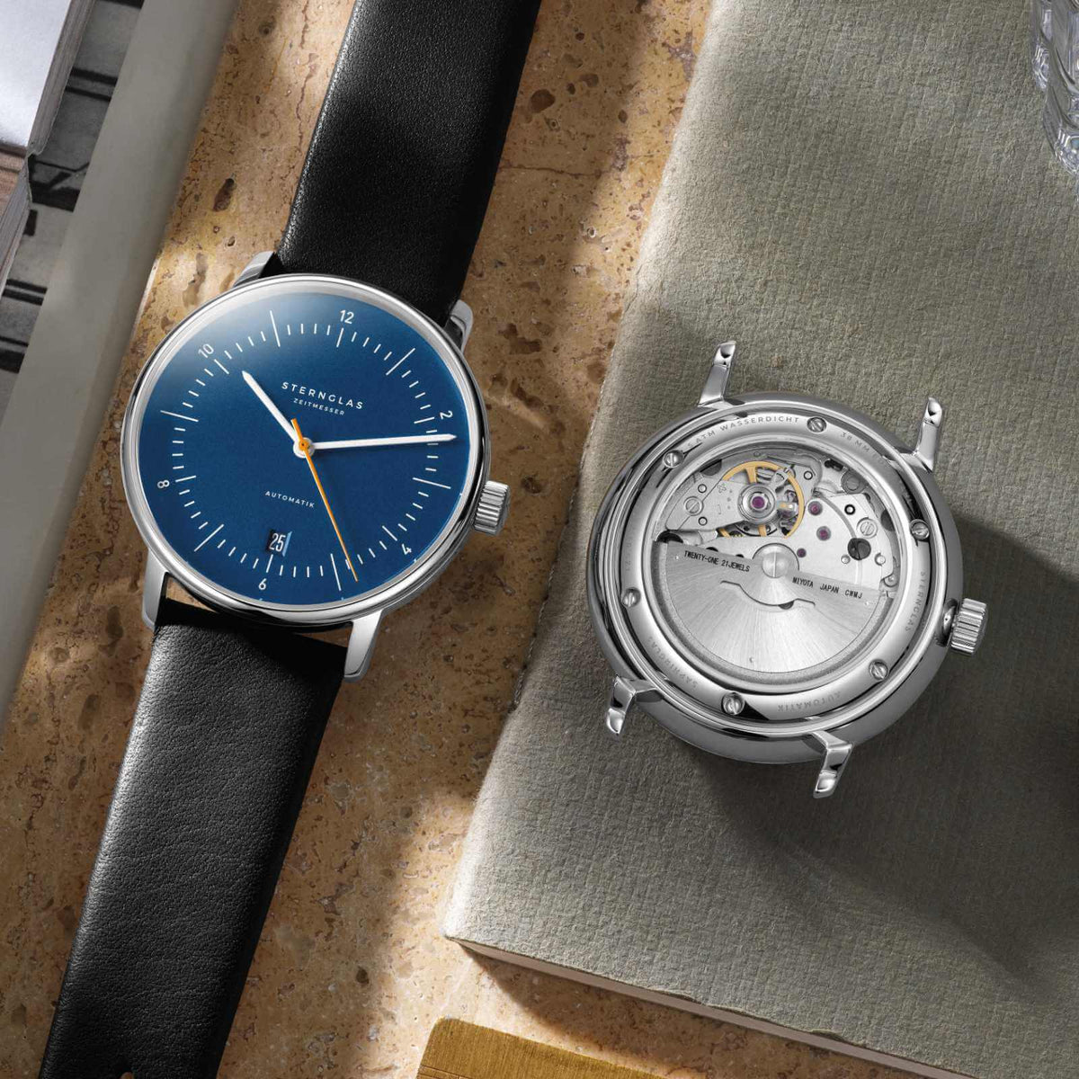 Sternglas "Naos Automatic" Watch in Stainless Steel, White and Orange Dial