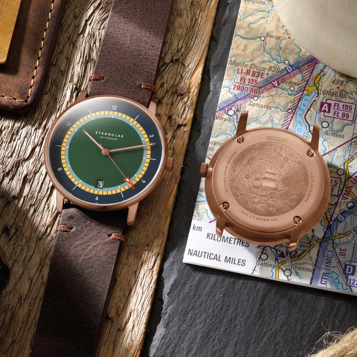 Sternglas "Naos Edition Argo" Quartz Watch in Bronze-Tone Steel, Multicolor Dial