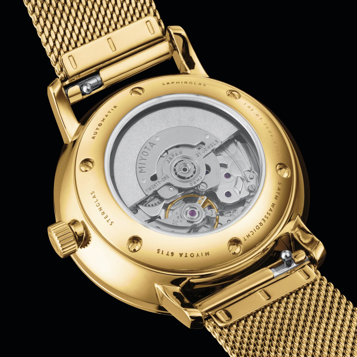 Sternglas "Naos XS Automatic" Women's Watch in Gold-Tone Steel, White Dial