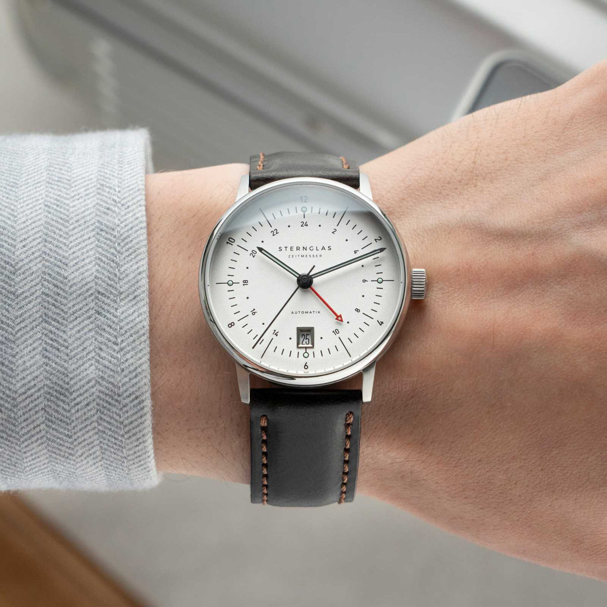 Sternglas "Naos Pro GMT Automatic" Watch in Stainless Steel, Silver Dial