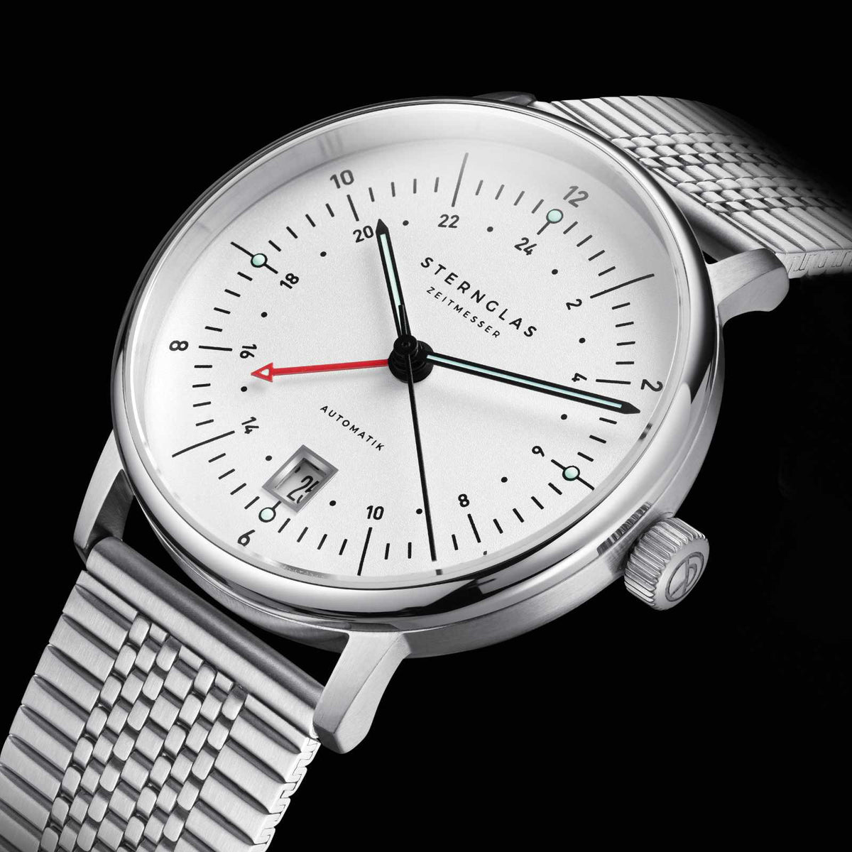 Sternglas "Naos Pro GMT Automatic" Watch in Stainless Steel, Silver Dial