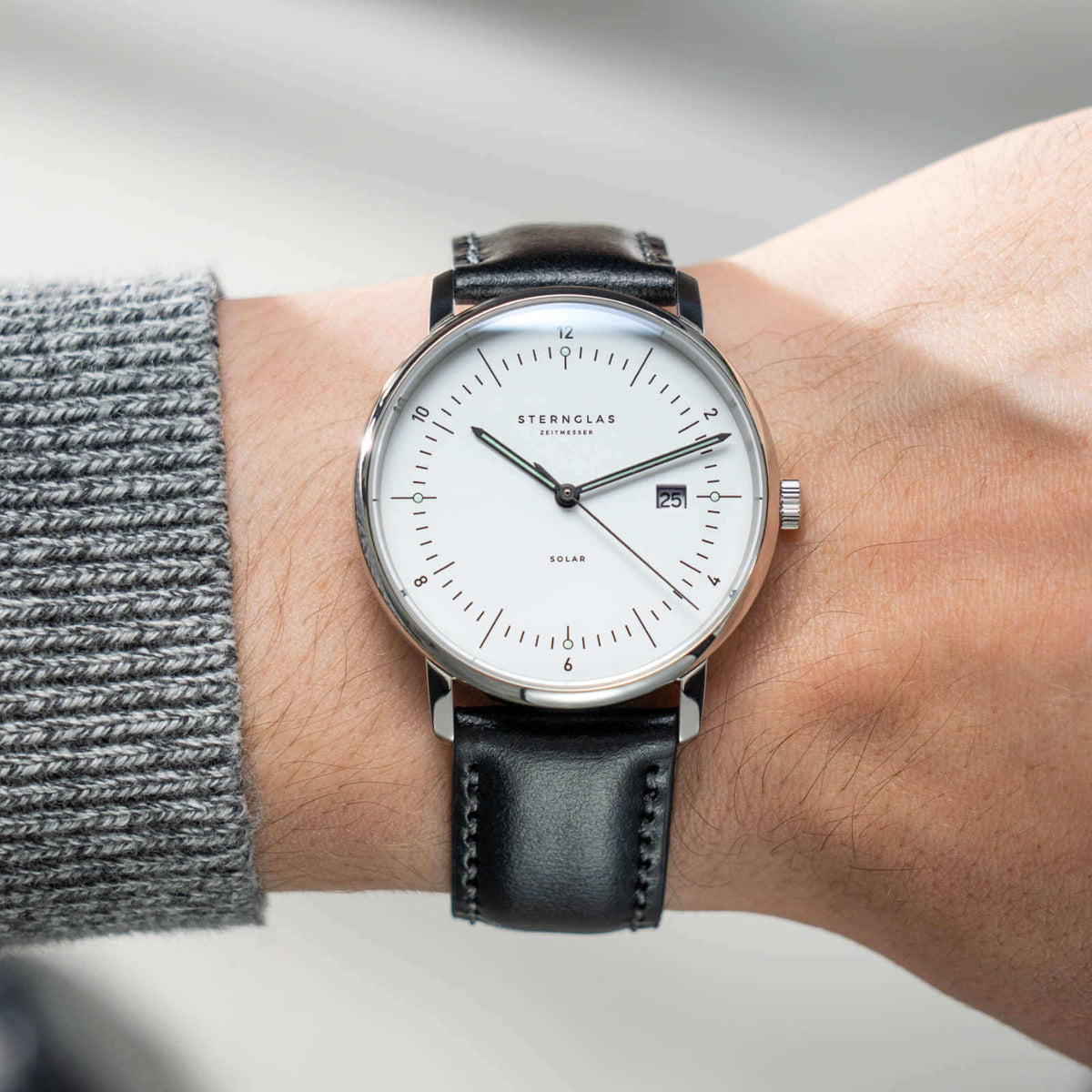 Sternglas "Naos Solar" Watch in Stainless Steel, White Dial