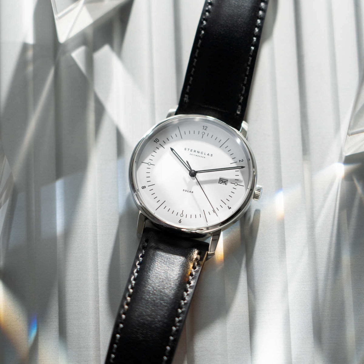 Sternglas "Naos Solar" Watch in Stainless Steel, White Dial