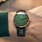 Sternglas "Naos Solar" Watch in Gold-Tone Steel, Dark Green Dial