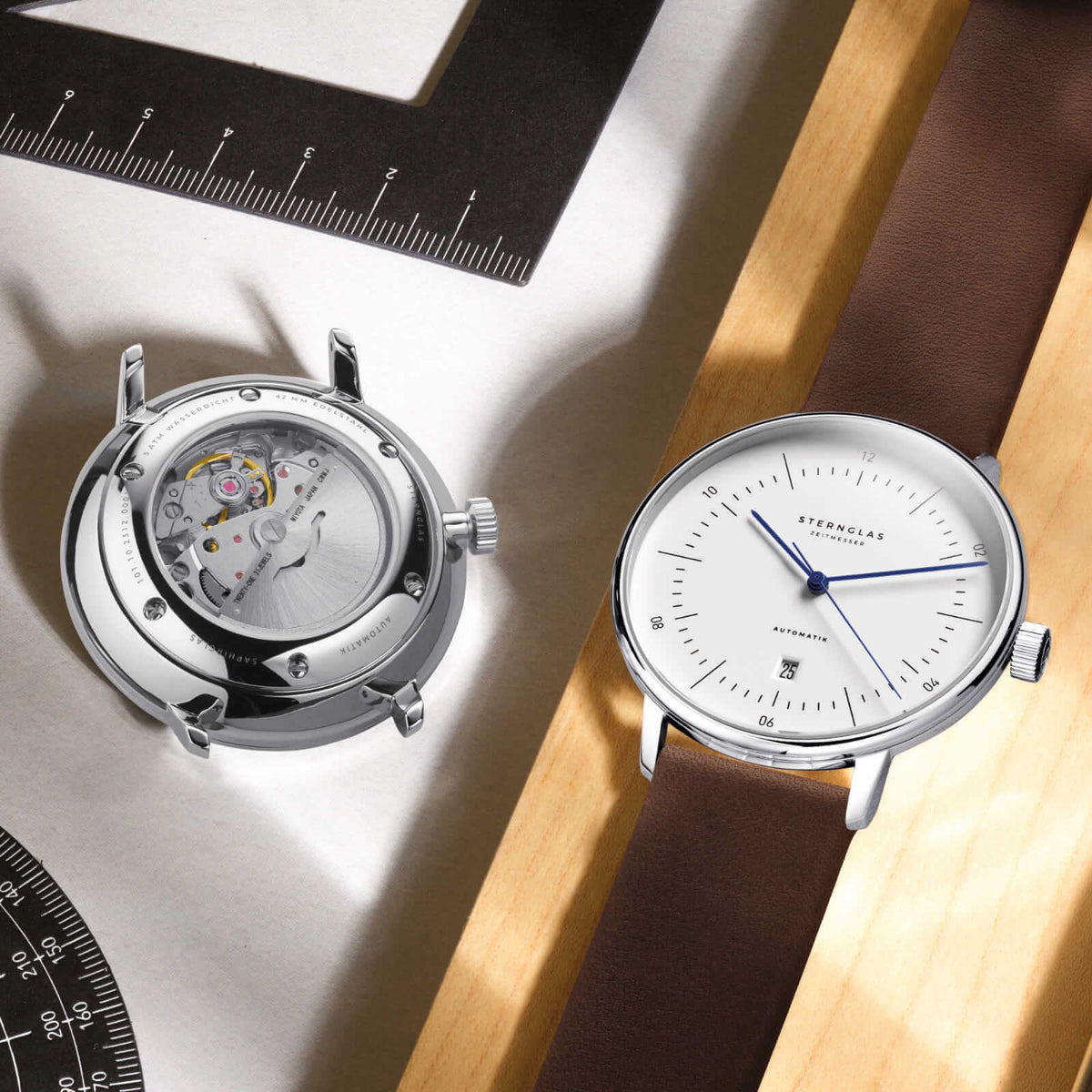 Sternglas "Naos XL Automatic" Watch in Stainless Steel, White Dial