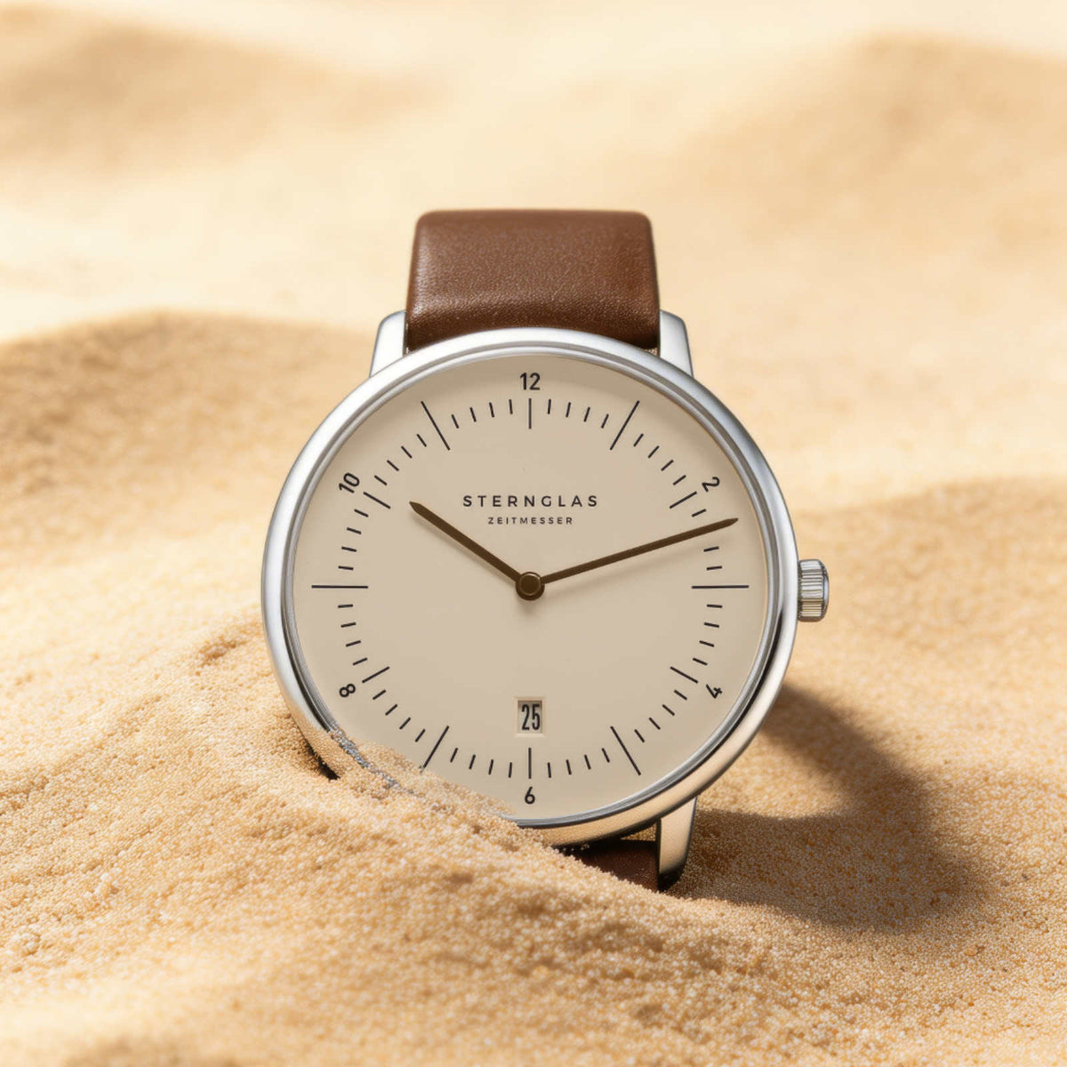 Sternglas "Naos XL" Quartz Watch in Stainless Steel, Sand Brown Dial