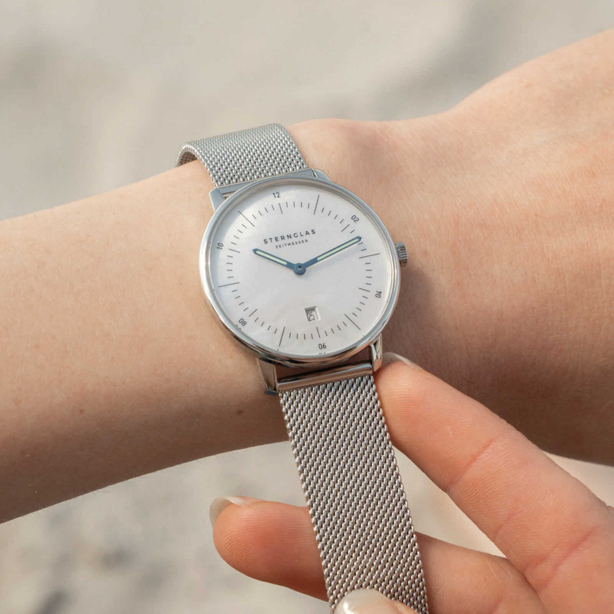 Sternglas "Naos XS Edition Mother of Pearl" Women's Quartz Watch in Steel, White MOP Dial