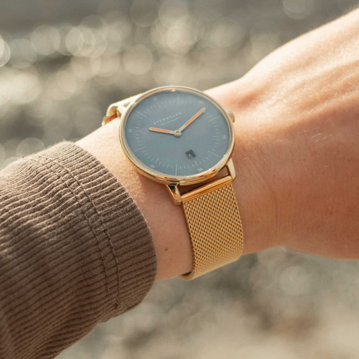Sternglas "Naos XS Edition Mother of Pearl" Women's Quartz Watch in Gold-Tone, Dark Blue MOP Dial