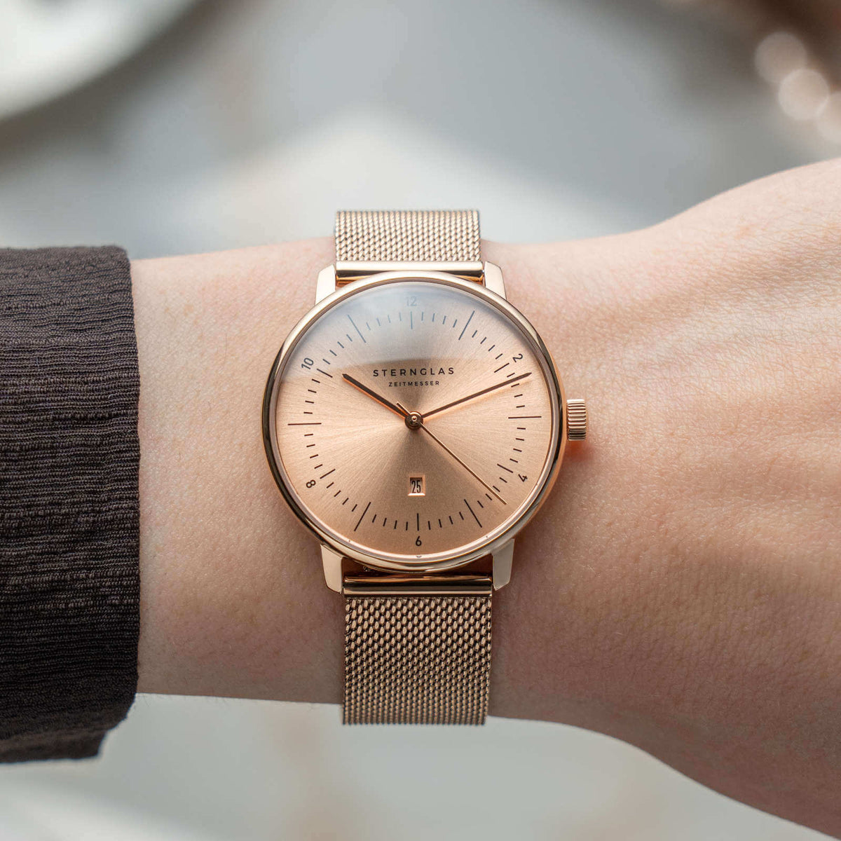 Sternglas "Naos XS Edition Elyra" Women's Quartz Watch in Rose Gold-Tone, Sunray Rose Gold Dial