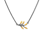 Lika Behar "Ollie" Olive Branch Diamond Necklace in 24K Gold & Oxidized Sterling Silver, 0.11 ctw
