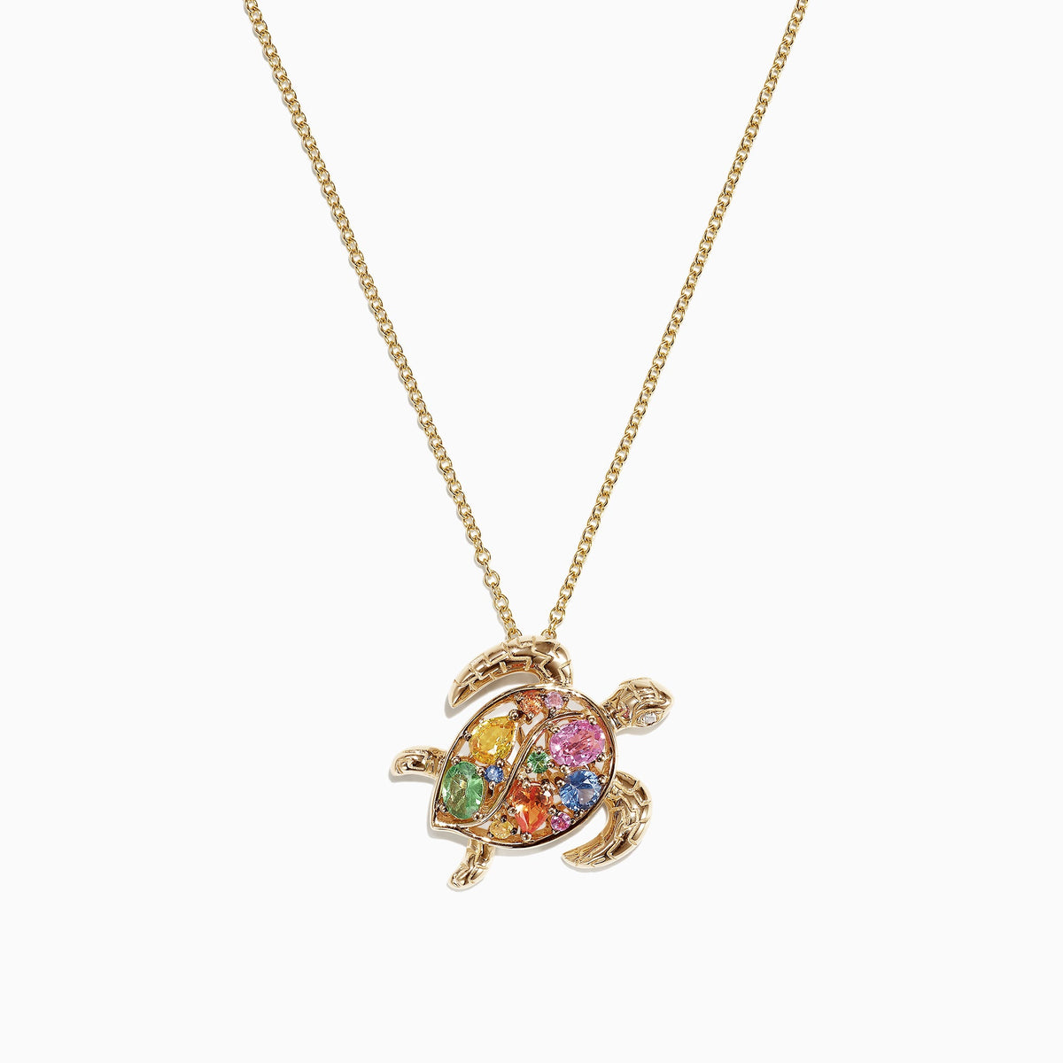 Sapphire & Diamond Turtle Pendant in 14K Gold, 0.99 ctw