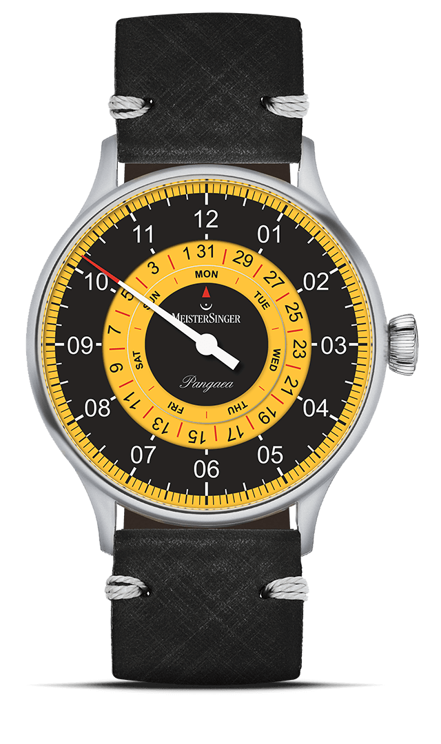 MeisterSinger "Pangaea Day Date" Automatic in SS, Black & Yellow Dial