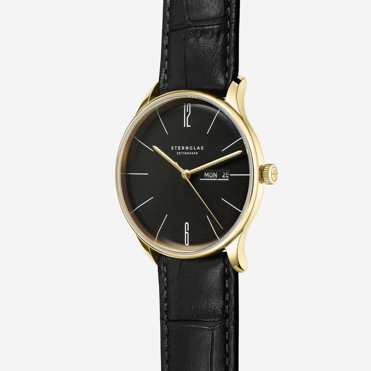 Sternglas "Berlin" Quartz Watch in Gold-Tone Steel, Piano Black Dial