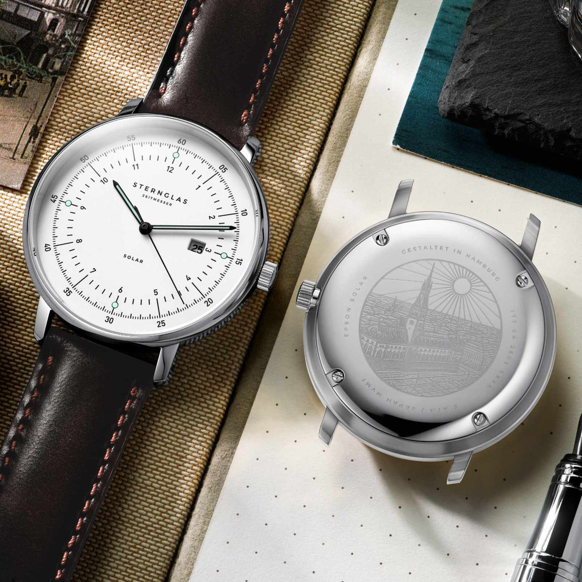 Sternglas "Hamburg Solar" Watch in Stainless Steel, White Dial