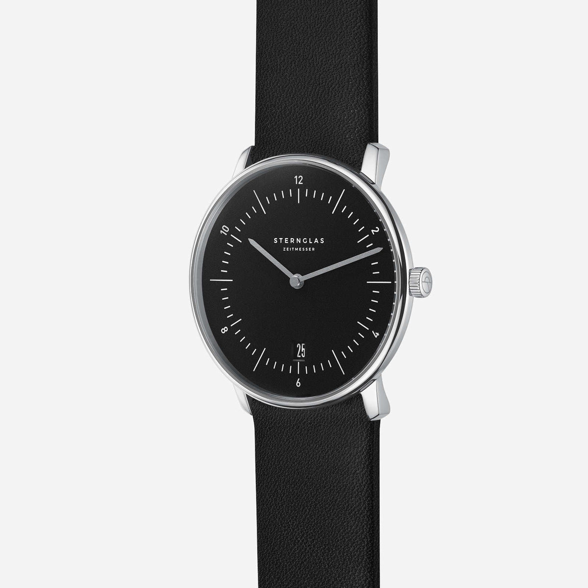 Sternglas "Naos" Quartz Watch in Stainless Steel, Piano Black Dial