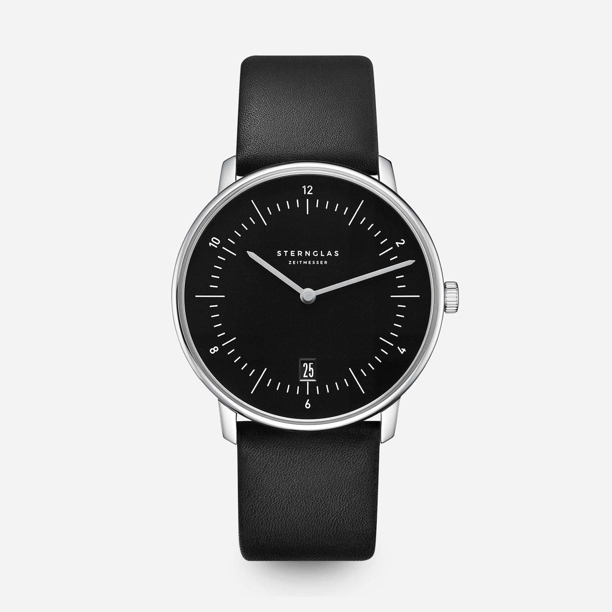 Sternglas "Naos" Quartz Watch in Stainless Steel, Piano Black Dial