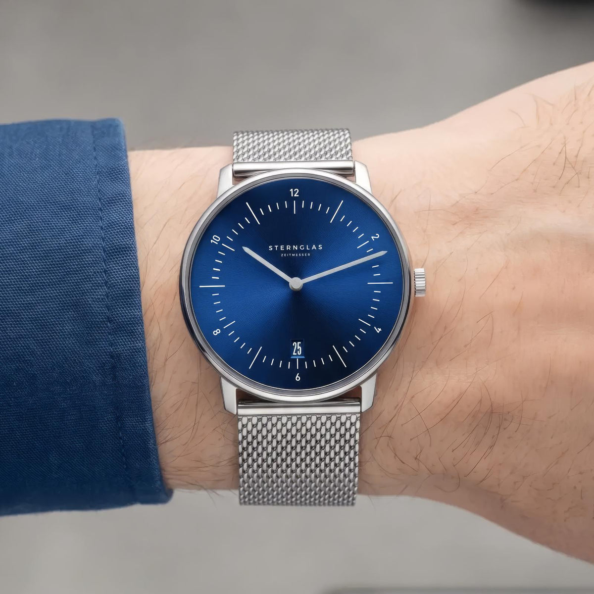 Sternglas "Naos" Quartz Watch in Stainless Steel, Deep Blue Dial
