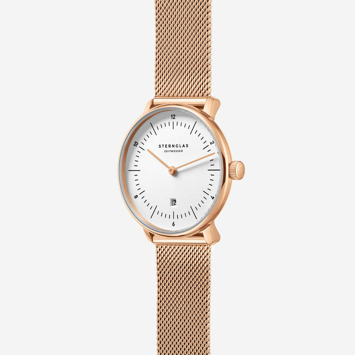 Sternglas "Naos XS" Women's Quartz Watch in Rose Gold-Tone Steel, White Dial