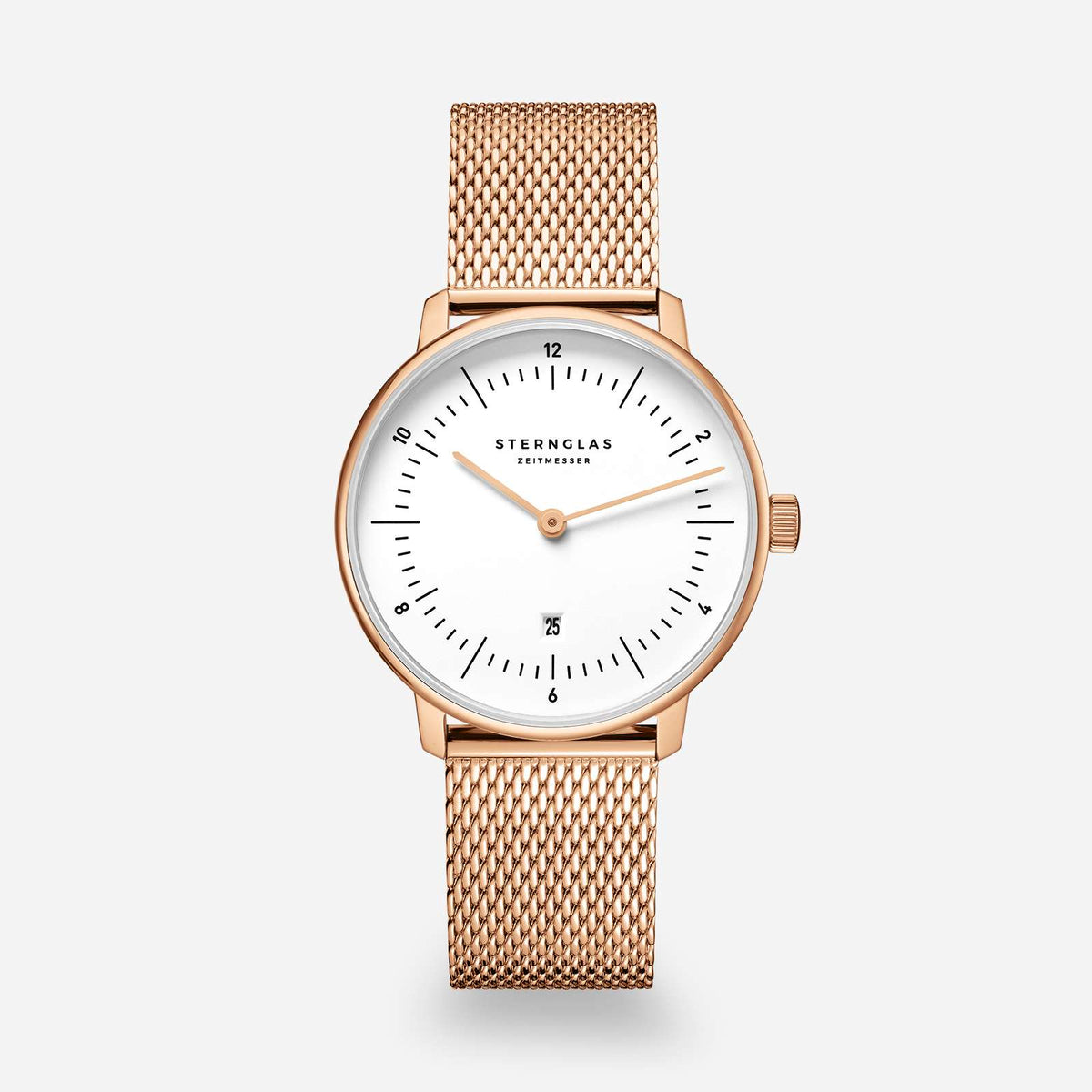 Sternglas "Naos XS" Women's Quartz Watch in Rose Gold-Tone Steel, White Dial