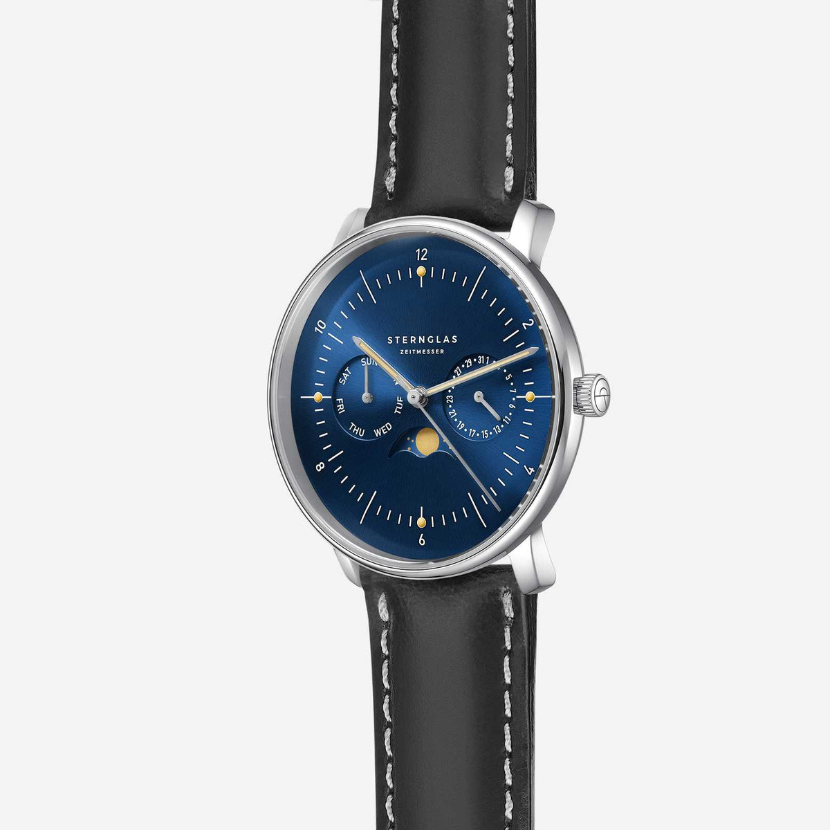 Sternglas "Naos Moonphase" Quartz Watch in Stainless Steel, Midnight Blue Dial