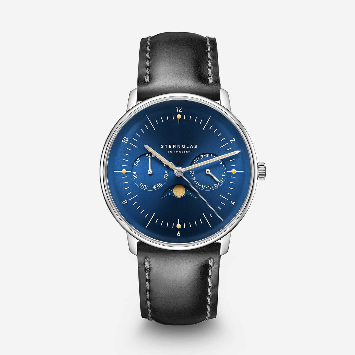 Sternglas "Naos Moonphase" Quartz Watch in Stainless Steel, Midnight Blue Dial