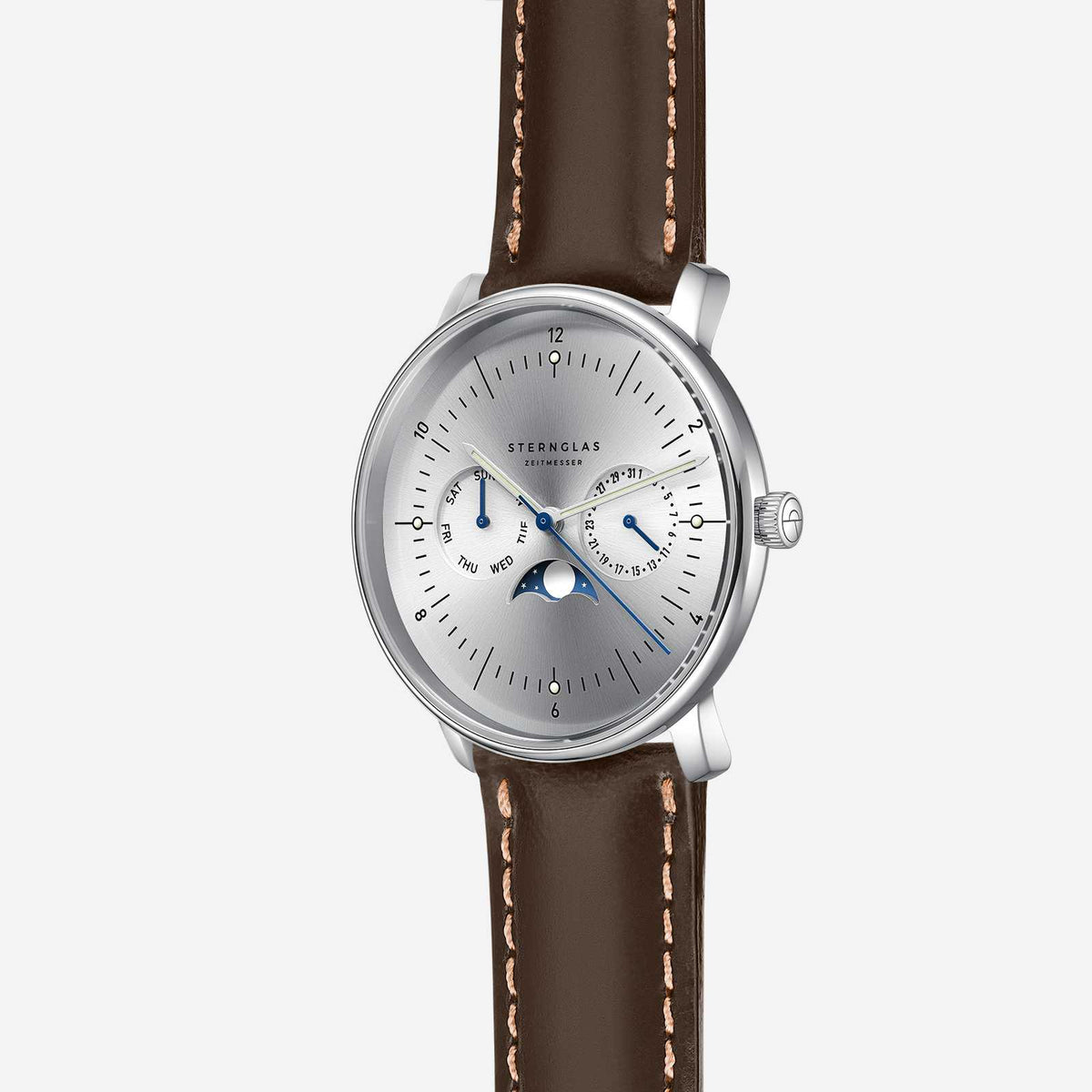 Sternglas "Naos Moonphase" Quartz Watch in Stainless Steel, Moon Silver Dial