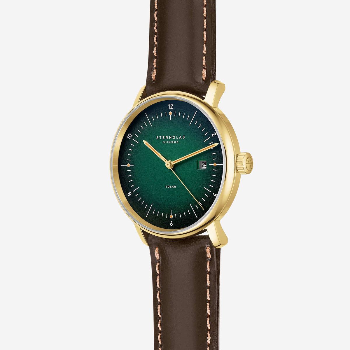 Sternglas "Naos Solar" Watch in Gold-Tone Steel, Dark Green Dial