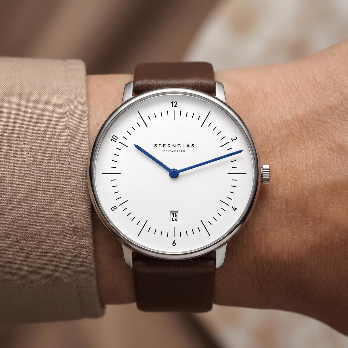 Sternglas "Naos XL" Quartz Watch in Stainless Steel, White Dial