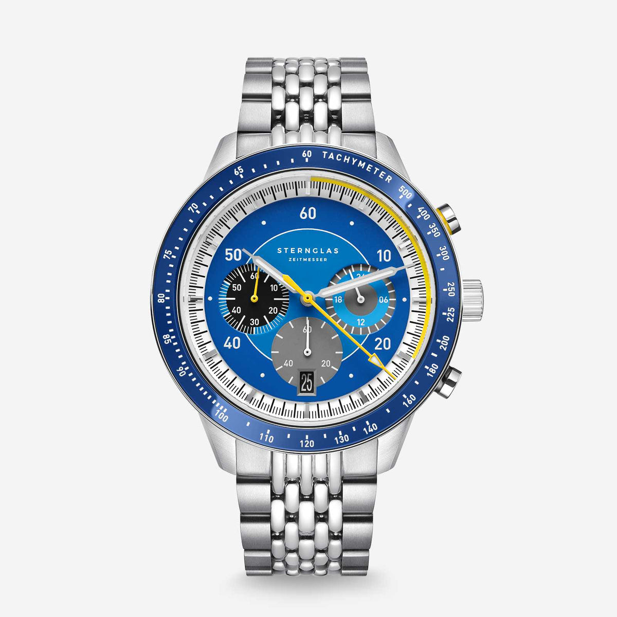 Sternglas "Tachymeter 2.0" Quartz Chronograph in Stainless Steel, Dark Blue Dial