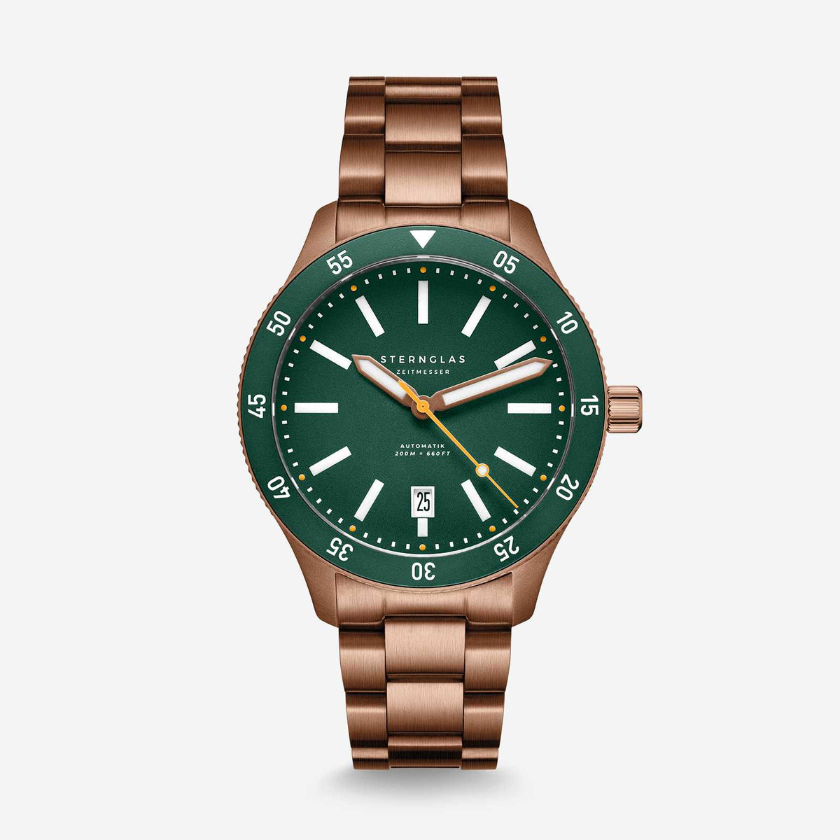 Sternglas "Marus 2.0" Automatic Dive Watch in Bronze-Tone Steel, Green Dial