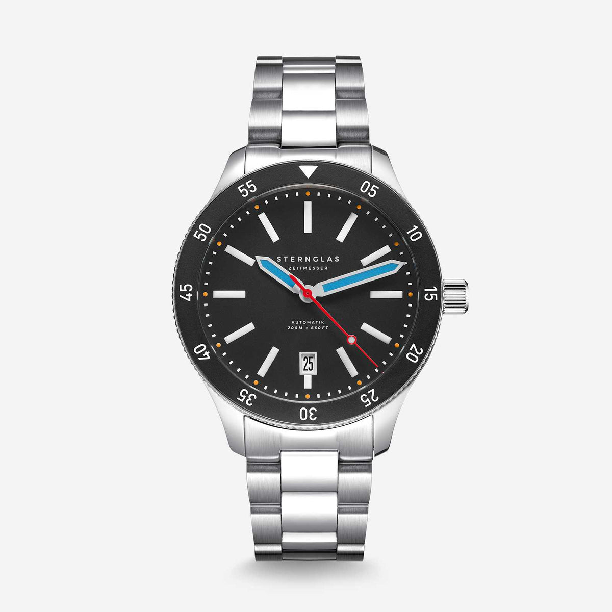 Sternglas "Marus 2.0" Automatic Dive Watch in Stainless Steel, Black Dial