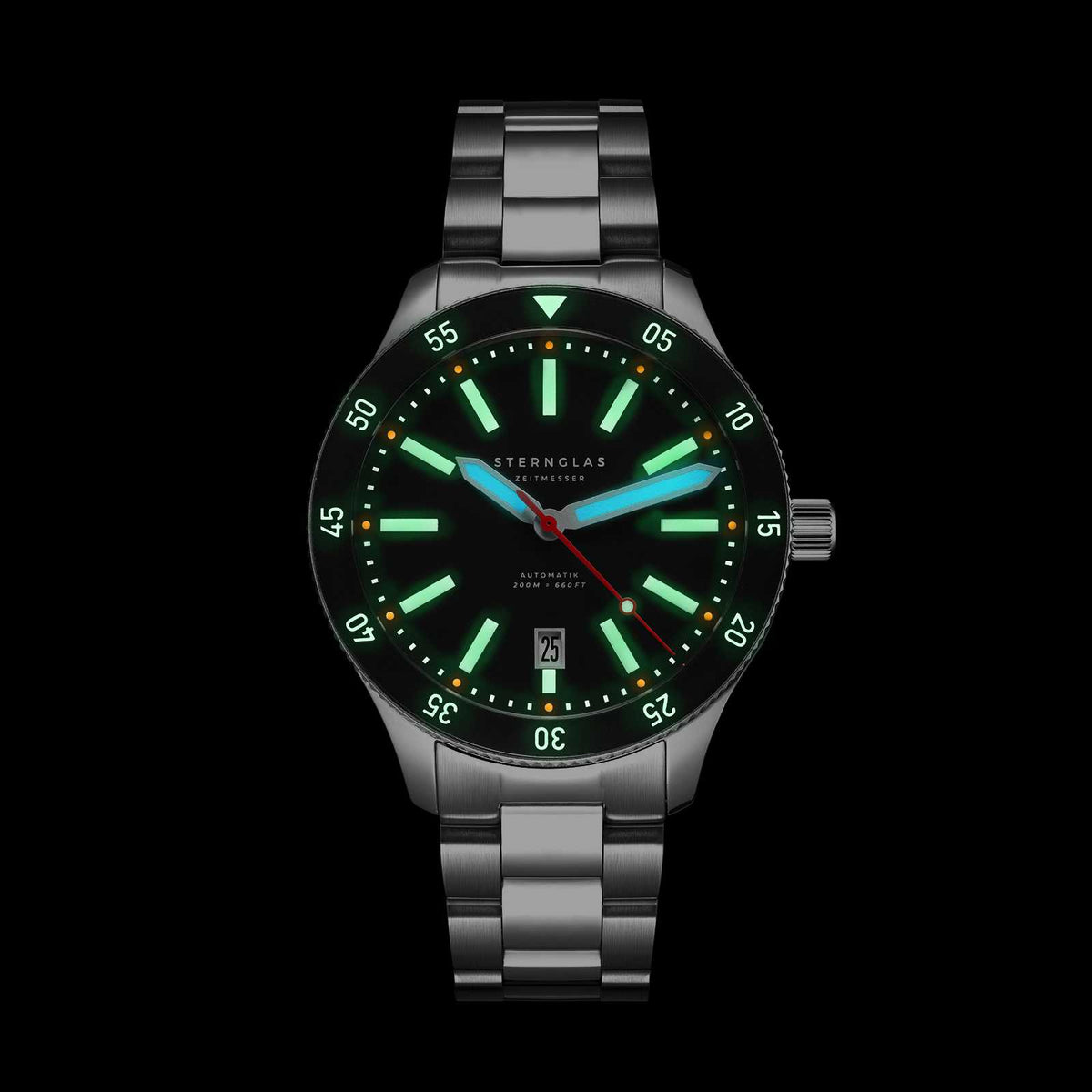 Sternglas "Marus 2.0" Automatic Dive Watch in Stainless Steel, Black Dial